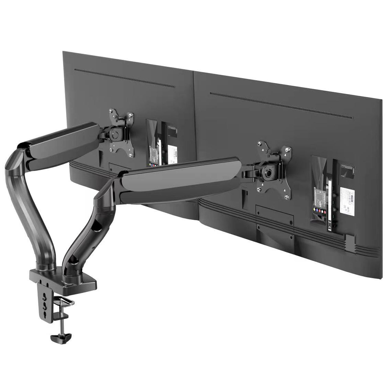 Dual monitor desk mount setup