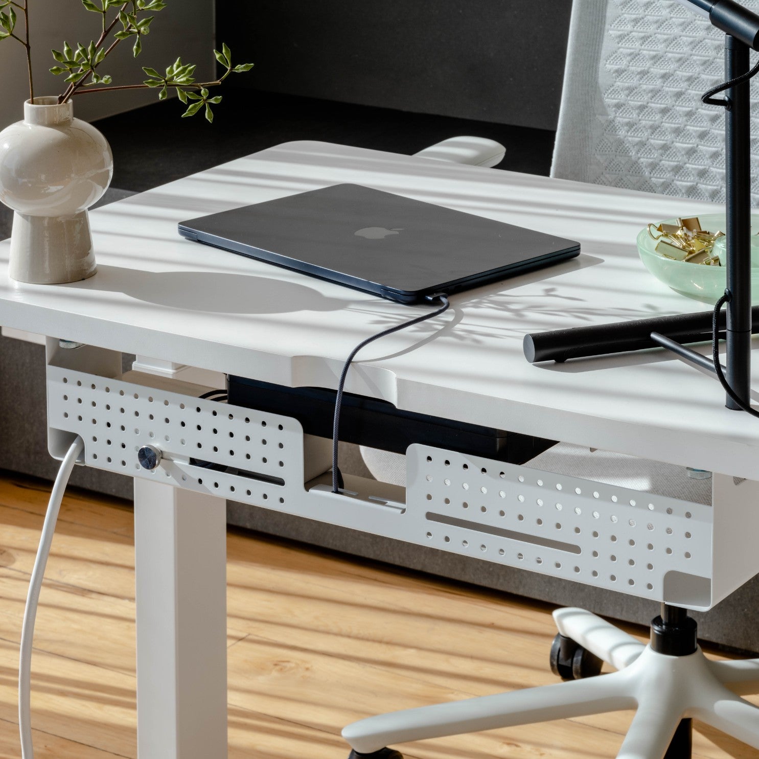Clean desk with cable management solution
