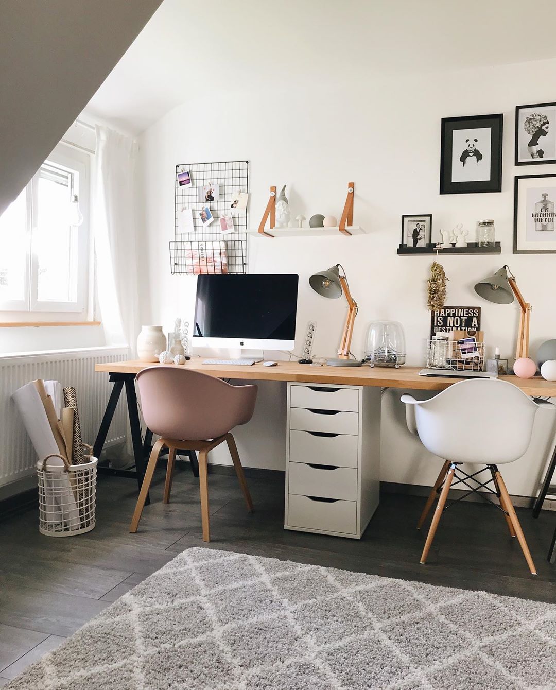 Compact office in attic space with natural light