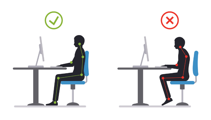 Vector illustration comparing correct vs incorrect sitting posture