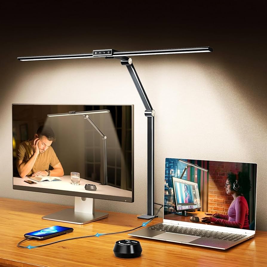 Modern desk with optimal task lighting setup