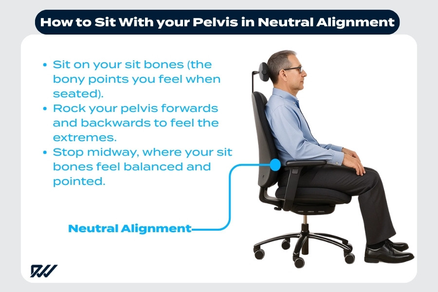 Professional demonstrating neutral pelvis alignment
