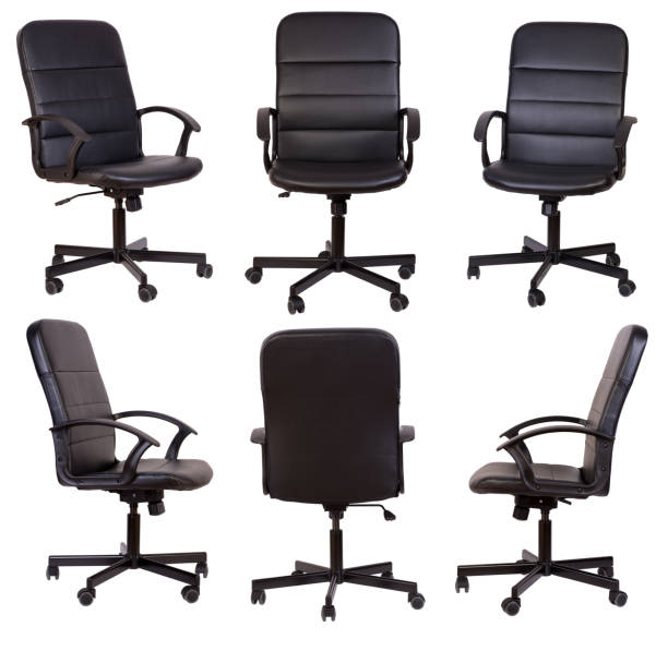 Multiple views of office chair showing adjustment mechanisms