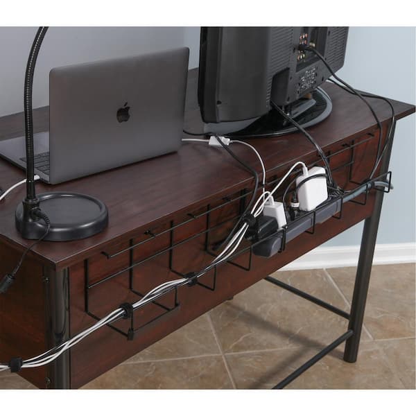 Cable management organizer showing power strip placement